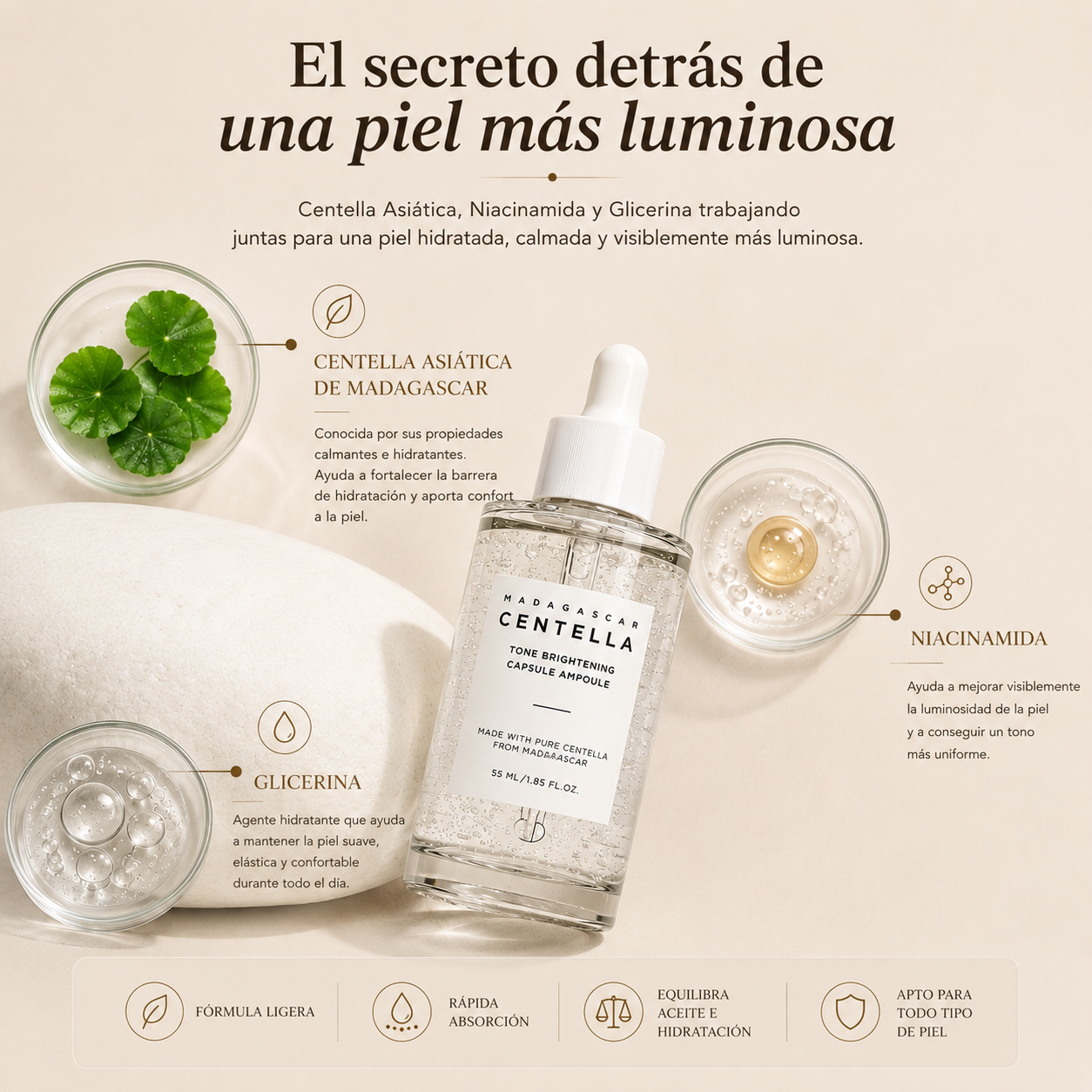 Centella Glow. Ampolla iluminadora con centella asiática.
